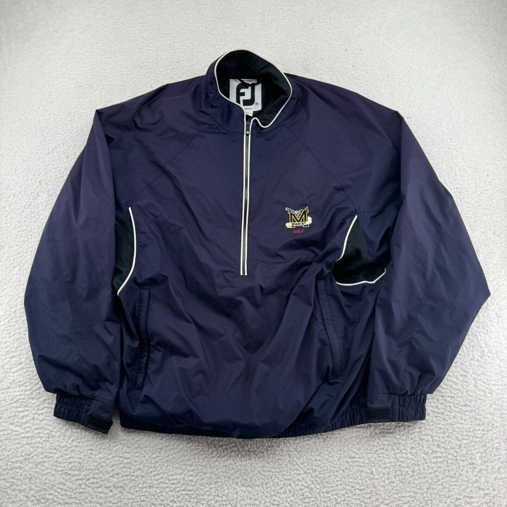 FootJoy DryJoys 3/4 Zip Pullover Mens Medium Blue Windbreaker Marist Golf Logo
